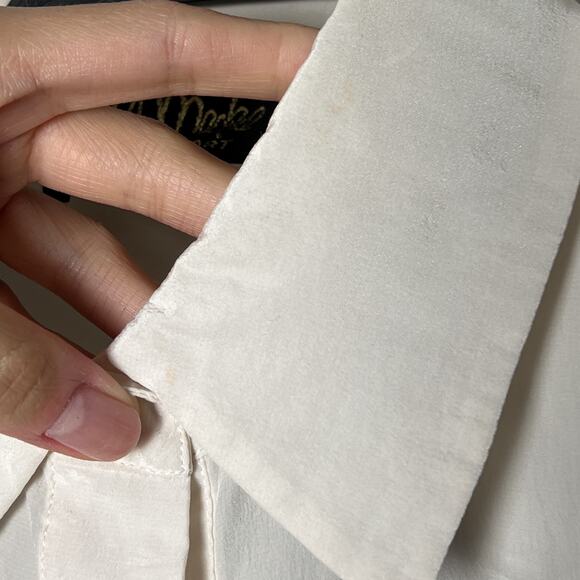 vintage 90s bob mackie white silk floral print collared button shirt blouse top - Picture 9 of 12